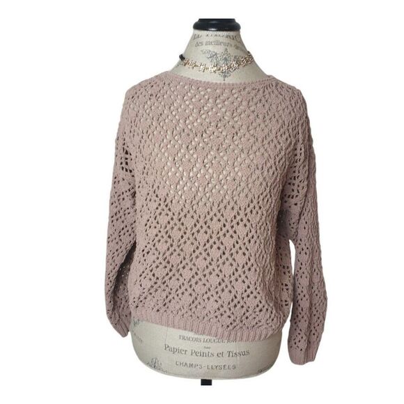 Moon & Madison Womens Sweater Small  Beige Oversized Semi Crop Crochet Knit - Picture 1 of 5